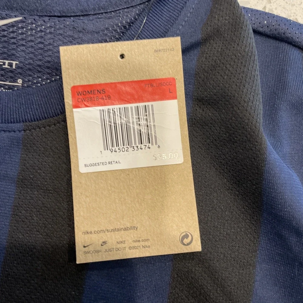 Nike‎ Division IV Striped Soccer Jersey Womens Size Large Blue/Black CW3818-419